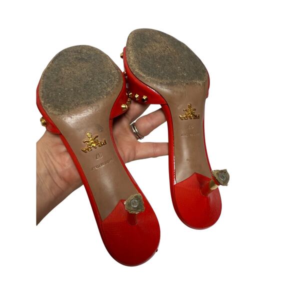Prada Gold Studded Red Kitten Heels Sz. 37 (US 7) - Picture 7 of 8